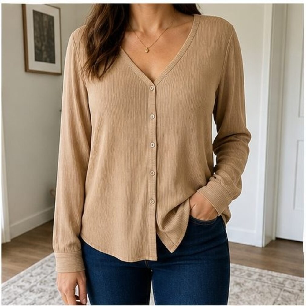 Camel Ruffle Blouse - Picture 2 of 6
